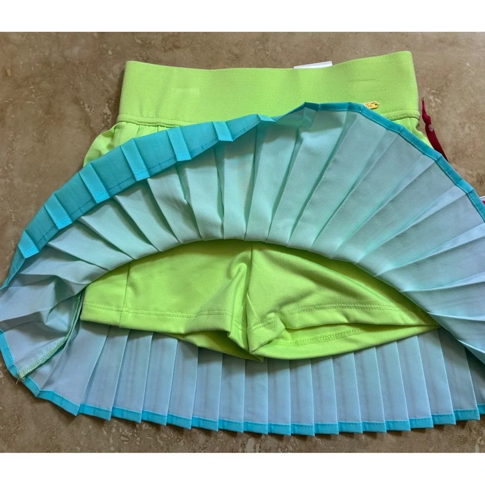 Justice Pleated Skort Girls S 7/8 Green Blue Ombre Athletic Sporty Preppy NEW